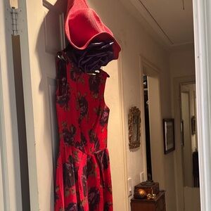 Bold Red Dress with Dark Floral Accents Vintage Derby Day Dress.